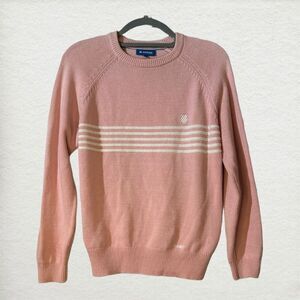 K-Swiss L Pink Y2K Striped Crew Neck Logo Pullover Sweater Tennis Preppy Sporty